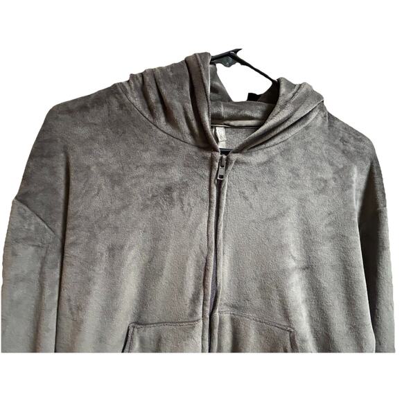 Skims Women's Hoodie Brown Velour Hooded Cropped Long Sleeve Full Zipper-Small - Picture 2 of 7